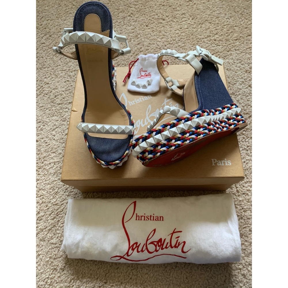 Christian Louboutin Blue Denim/White Sandals
